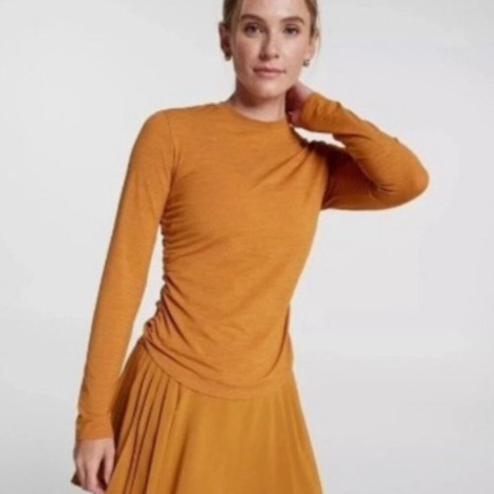 Calia Women's Tissue Texture Long Sleeve Crew in Golden Warmth NWT
